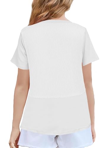 Floral Find Girls Casual Short Sleeve V Neck T-Shirts Loose Fit Tunic Tops Summer Cute Tee Blouse2