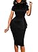 LAGSHIAN Women Fashion Peplum Bodycon Short Sleeve Bow Club Ruffle Pencil Office Party Dress Black