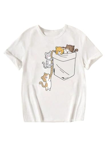 Image of SweatyRocks Girl's Cute Cats Graphic T-Shirt Short Sleeve Tees Casual Summer Tops