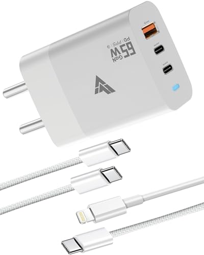Image of DR VAKU 65W Charger Type C Fast Adapter with Type C and Data Cable PD 2.0, Multi Port Dual PD Charging GaN Technology for MacBook Laptop,iPhone 16,15 /14 /13, Samsung and Android Devices