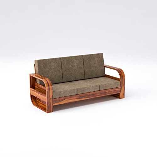 Image of Douceur Furnitures Solid Sheesham Wood 3 Seater Sofas | Three Seater Sofa for Living Room, Cafe, Office | (Honey Teak Cushion Matte)