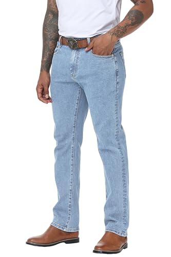 MZNBURAM Mens Stretch Regular Fit Straight-Leg Jeans - Cowboy Cotton Fashion Comfort Flex Waist Denim Pants (32 Light Stonewash)