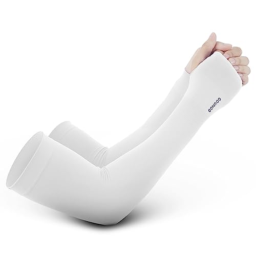 Image of GOUNOD Sun Protection Cooling Arm Sleeves with Thumb Holes - Gardening Outdoors Sports Workouts Sunscreen Arm Sleeves