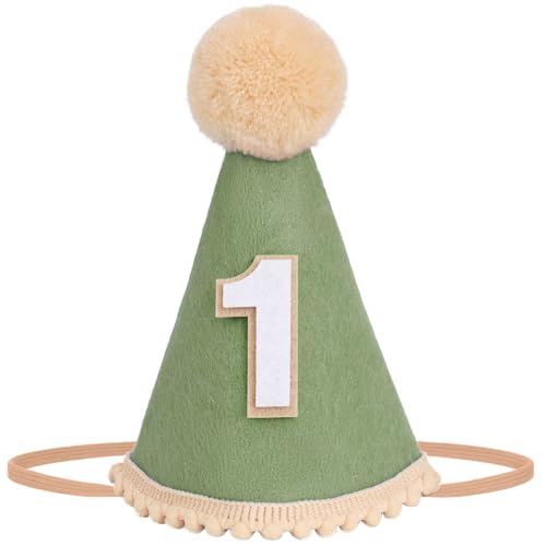 DRESHOW Chapéu de aniversário 1 ano gorro de aniversário bebé 1 ano com Pom Poms Cake Smash Photo Props chapéus para meninas meninos, 1 Pack 1st Birthday Hat: A03, Tamanho único