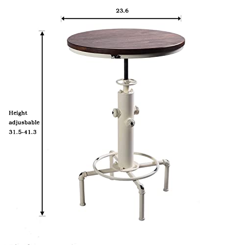 Topower Industrial Bar Table 31.5-41.3" Adjustable Pub Table Kitchen Dining Coffee Bistro Table (Antique White) - Image 4