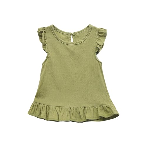 Toddler Girls Ruffle Tank Tops Summer Casual Linen Shirts Cute Cap Sleeve Blouse Tops for Baby Girl
