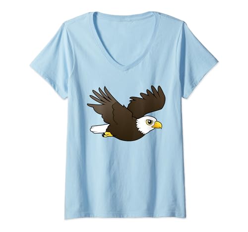 Womens Cute Cartoon Bald Eagle in Flight Birdorable Bird of Prey V-Neck T-Shirt