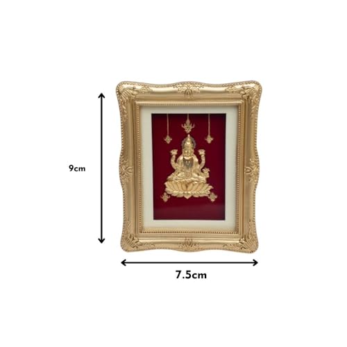 Image of Goddess Laxmi 24kt Gold Foil Art Frame | Premium Ornate Tabletop & Home Decor | Auspicious Indian Gift for Diwali, Weddings & Special Occasions (7.5 cm x 9 cm)