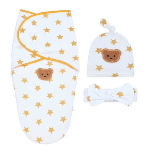 Organic Cotton Baby Swaddle Sleep Sack 0-3 Months - Set w/Swaddle Blanket, Hat & Headband, Soft Breathable Hypoallergenic, Unisex for Boys Girls, Improves Sleep