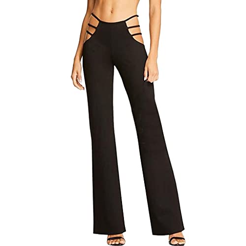 Women's Casual High Waist Cutout Bandage Pants Sexy Bell-Bottomed Elastic Trousers Solid Flare Streetwear
