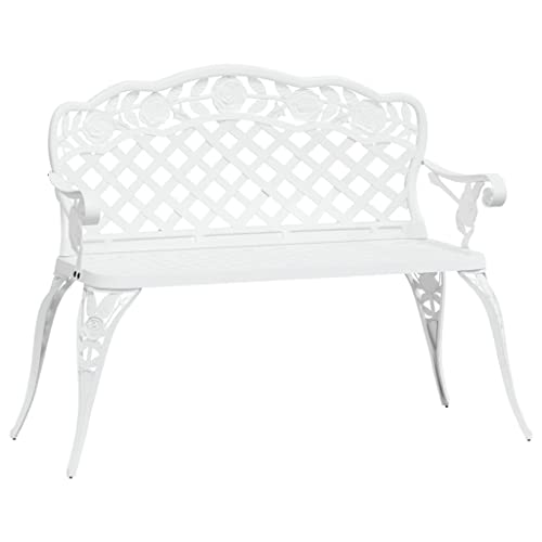 vidaXL Banco de Jardín Mobiliario Muebles Tumbona Terraza Patio Balcón Decoración Recibidor Asiento Silla de Aluminio Fundido Blanco 108 cm