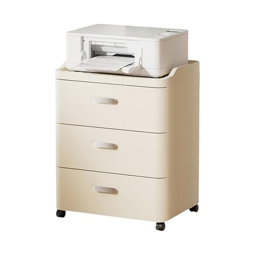 Soporte para impresora de escritorio con cajón, organizador de archivos de oficina de plástico, carrito de almacenamiento en capas con ruedas para el hogar y la oficina (52 x 40 x 65,5 cm)