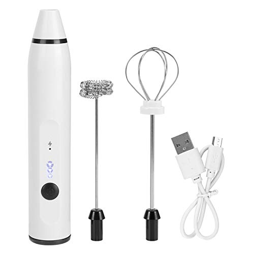 Batidor eléctrico pequeño, Mini espumador de carga USB mezclador de espuma de leche de mano para café con leche, chocolate caliente(blanco)