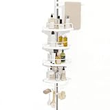 Fixwal 4 Layer Corner Shower Caddy, Adjustable Shower Shelves with Soap Caddy Towel Rack, Rustproof Bathroom Shampoo Organizer, Tension Pole Extend from 56 to 125 Inches(White)