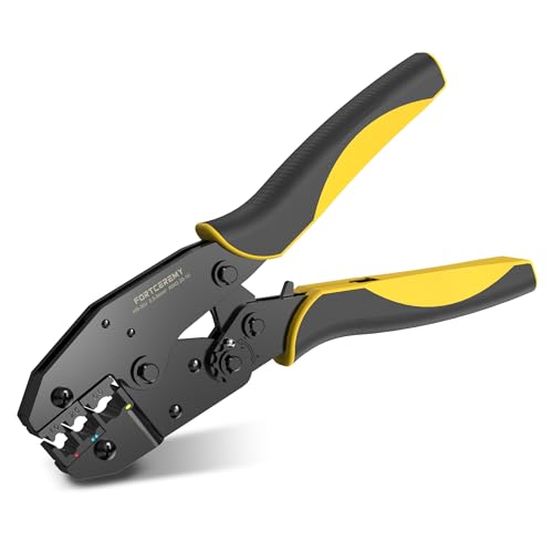 Ratchet Crimping Plier, FortCeremy Insulated Ratcheting Wire Terminal Crimp Tool, Orange AWG20-10 (0.5-1.5/1.5-2.5/4-6mm²) Hand Crimping, Electrical Crimper Plier for Electrical Connectors, Black