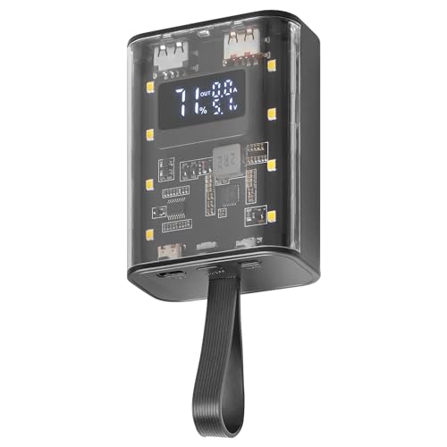 Mars Gaming MPK-10K, Power Bank Compatto 22.5W, Carica Rapida QC3.0 & PD3.0 10000mAh, Monitoraggio Intelligente della Batteria con Multi-Carica, Cordino + Torcia LED, Connettività Universale, Nero