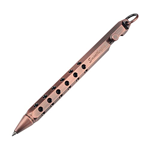 SMOOTHERPRO Solid Brass Bolt Action Pen Compatible with Pilot G2 Refill Hexagonal Six Edge Hollow Out Grip for Pocket EDC Color Retro Red Copper (SE303)