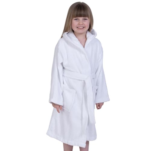 Albornoz con Capucha para Niños y Niñas 100% Algodón, Edad 10-11, Blanco