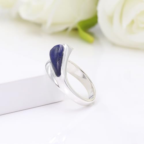 Bague lapis-lazuli argent 925 femme bague de fiançailles gemme bleue taille 7