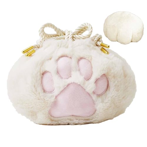 Piccola borsa per trucchi in peluche per trucco da toilette unica con motivo a di gatto per portatile design con coulisse per ragazze Kin bianco vedi