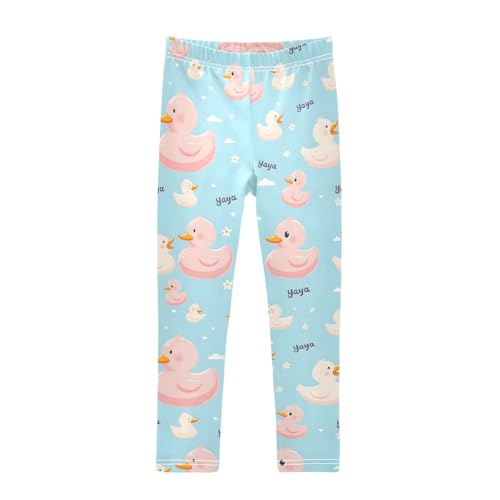 Cure Duck Floral Girls Leggings Soft Stretch Workout Yoga Dance Pants for Kids Casual Tights