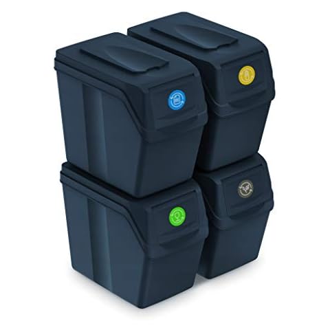 Prosperplast Set of 4 Recycling Bins 80L Plastic Sortibox in Anthracite, 4 x 20L Cover