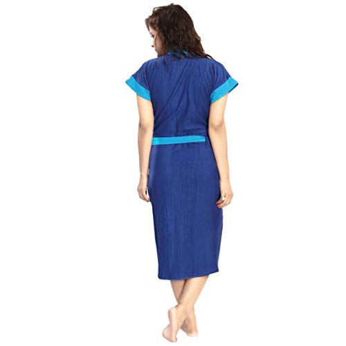 Image of bathrobes terry cotton free size bathrobe for women, bathsuit fit up to 42 inches chest size ladies - Ferozi Strip Blue bathrobe