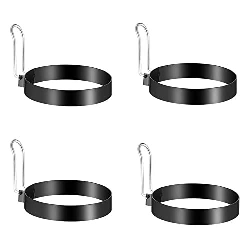 wangsheng 4 Pièces Moule Oeuf Au Plat en Acier Inoxydable avec Oeuf Antiadhésifs Oeuf au Plat Oeufs pochés frits Pochers à Oeufs Forme d'omelette ronde pour Les œufs Frits Crumpets Beefsteak Cover