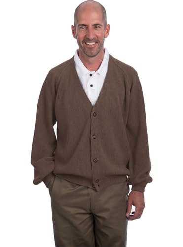 Alpaca Golf Men's Retro Cardigan, Lightweight, Mocha, L