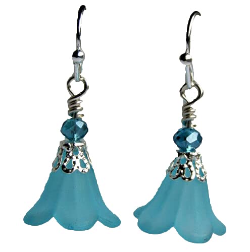 Handmade Casual Wear Jewelry from Bad Apple Design - Silver Dangle Blue Crystal Lucite Flower Earrings Springtime Floral Daisy Rose Women s - Perfect Gift for Bridal Accessories