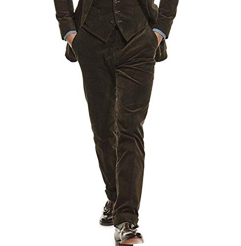 Mens Corduroy Dark Chocolate Brown 3 Pieces Slim Fit Party Prom Suit Tuxedo Jacket Vest Pant3