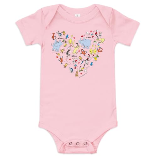 Dr. Seuss The Cat In The Hat Characters - Baby Unisex Short Sleve Cotton Bodysuit - Officially Licensed (Pink 12-18 Months)