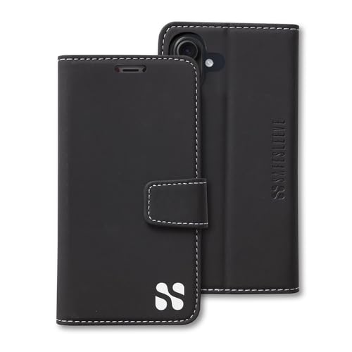SafeSleeve EMF Blocker Leather Wallet Case for iPhone 16 Plus, Black
