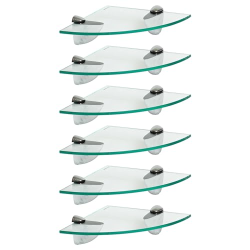 Harbour Housewares 6X Clair 20cm Étagères d'angle en Verre Flottant - Salle de Bain Douche Cuisine Rayonnage Stockage Unité d'Affichage avec Supports...
