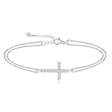 Closlaza Cross Bracelet for Women 14K Gold Silver Plated Cubic Zirconia Cross Charm Single & Double Layer Bracelet for Women Girls Christmas Birthday Gifts