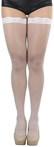 Image of ToBeInStyle Women's Wide Floral Lace Fishnet Thigh Hi Stockings