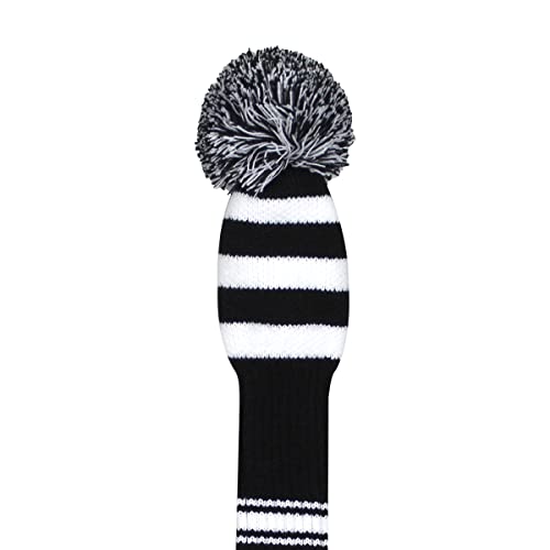 Scott Edward Golf Club Cover With A Pom Pom Set Of 3/4/5 For Woods And Driver Protect Driver Wood Fairway Wood And Hybrid/Ut With Rotating Club Number Tags (Black White Snake Stripe) #TOP3