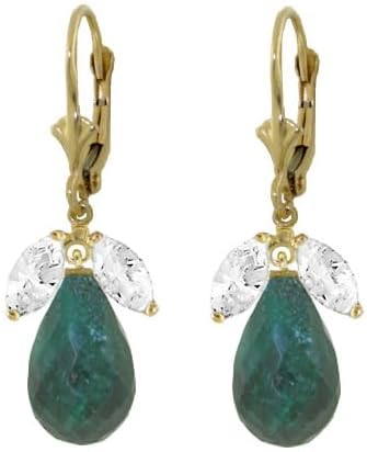 Galaxy Gold GG 14k Solid Gold Leverback Earrings with White Topaz & Emeralds