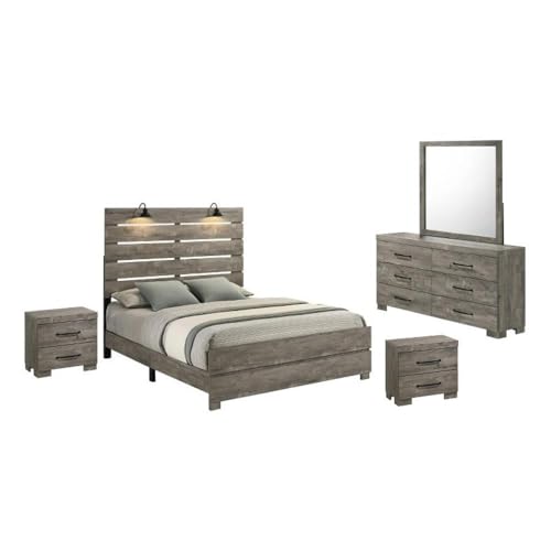 Best Quality Furniture 5pc Antique Gray Wood Panel Bedroom Set
