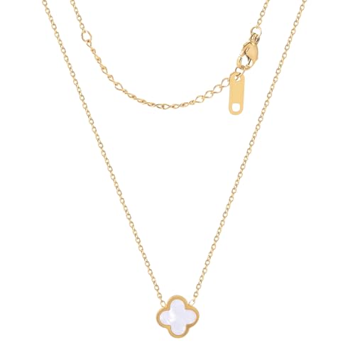 GRBeid double sided 18K Gold Plated Clover Necklace for Women, Dupe Four Leaf Flower Lucky Chain Bangle, Cute Jewelry Gift for Her Mom Wife (white)