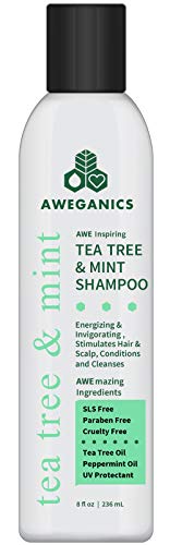 Aweganics Tea Tree Mint Shampoo | Made in USA | Natural Aromatherapy Invigorating Peppermint Shampoos | Cooling, Cleansing, Moisturizing