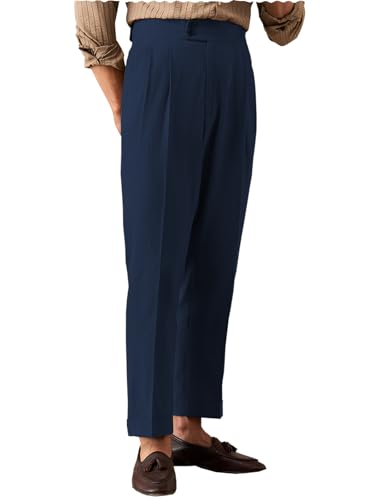 Men's Summer Naples Casual Linen Pants Retro Flat Front Straight Western Gurkha Trousers