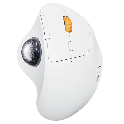 Image of ProtoArc Wireless Trackball Mouse, EM04 Ergonomic Bluetooth Rollerball Mouse Rechargeable Computer Laptop Mouse Thumb Control Mice, Compatible with PC, iPad, Mac, Windows-White Mouse Slate Ball