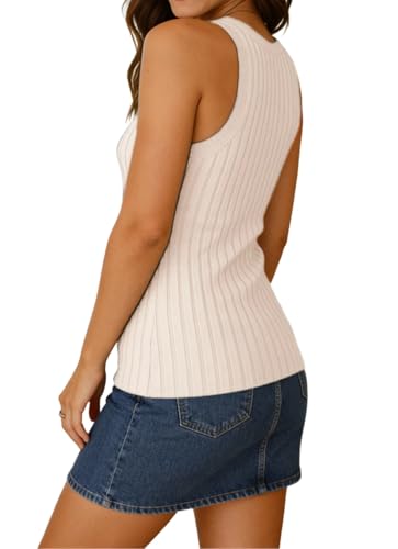 Image of INFITTY Womens Ribbed Tank Tops High Neck Slim Fitted Sleeveless Shirt Basic Knit Casual 2026 Summer Going Out Y2k Clothes