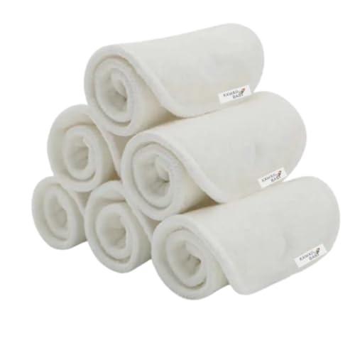 KaWaii Baby 4 One Size Printed Snap Cloth Diapers with 8 Premium 5-Layer Inserts, Washable, Reusable, Leak-Proof, Newborn Thru Potty Training - Yellow Rainbow4