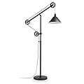 Henn&Hart Pulley System Floor Lamp with Metal Shade in Blackened Bronze/Blackened Bronze, Floor Lamp for Home Office, Bedroom, Living Room