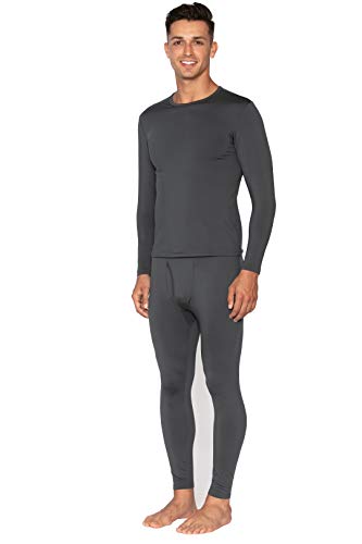 Bodtek Mens Thermal Underwear Set Premium Long John Base Layer Fleece Lined Top and Bottom (Dark Grey, Medium)