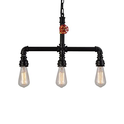 Jadssox Retro Industrial Hanging Lamp 3-Light Cluster Pendant Lighting Ceiling Fixture Steampunk Water Pipe Chandelier