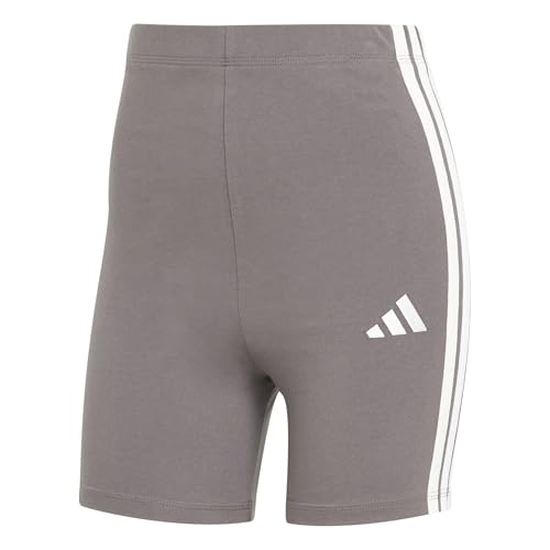 adidas Women's Essentials 3-Stripes HIGH Waisted Biker Shorts, Grey Strata/White, M