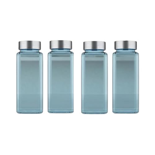 Image of CROCO JAR Wide Mouth Glass Water Bottle with Leak-Proof Airtight Double Layer Stainless Steel Lid for Water, Smoothie, Juices (500ML BLUE SILVER PK4)